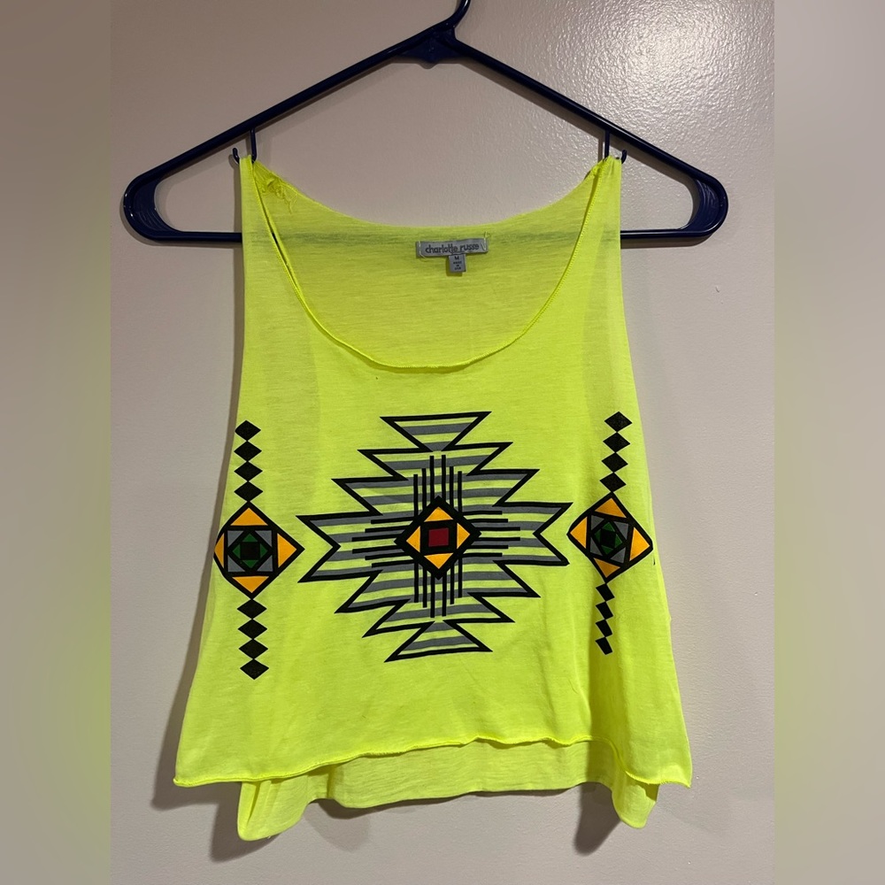 EUC Bright yellow tribal crop top